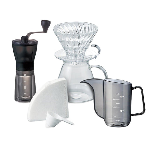 Hario Mini Grinder+ and Hario V60 Glass Brewing Kit Bundle - Percup Coffee -